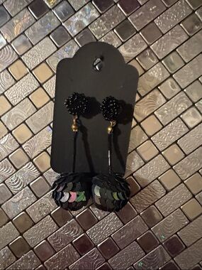 Black Sequin Drop Earrings - Women Jewelry